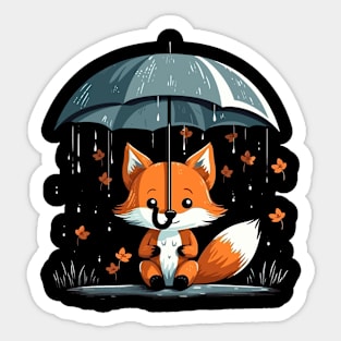 Red Fox Rainy Day With Umbrella Sticker